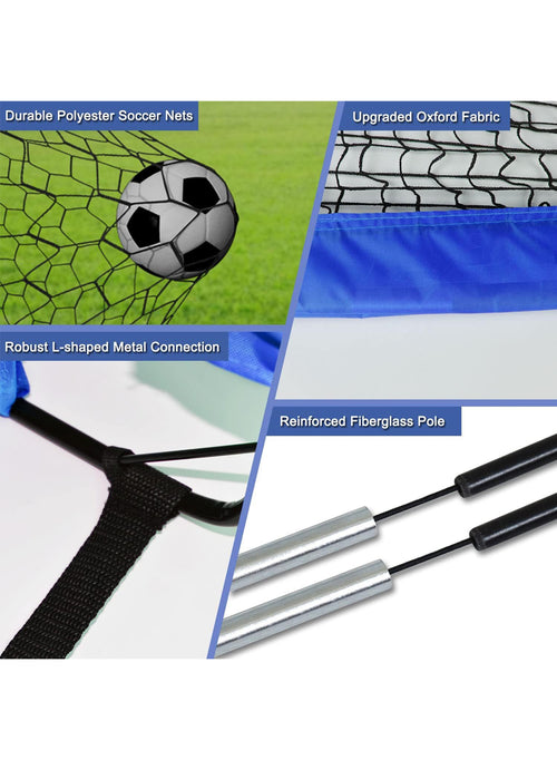 2-Pack Portable Soccer Goals with Carry Bag, Suitable for Backyard, Indoor and Outdoor Use, for Toddlers, Youth and Adults - Blue