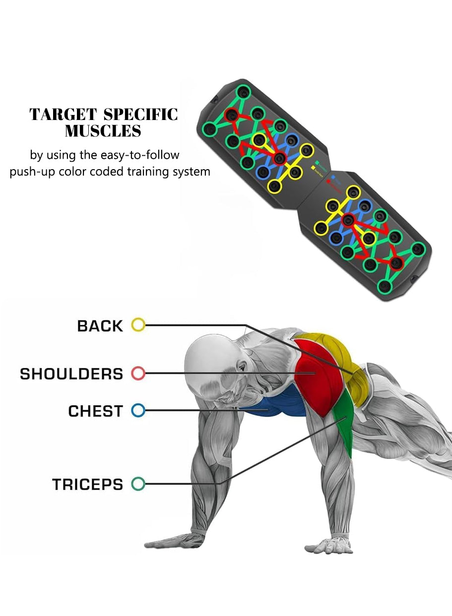 Multi-function push up board, portable push up board, with pull rope, foldable, can exercise chest and abdominal muscles. It can also exercise arms, core muscles and back muscles, suitable for both men and women.