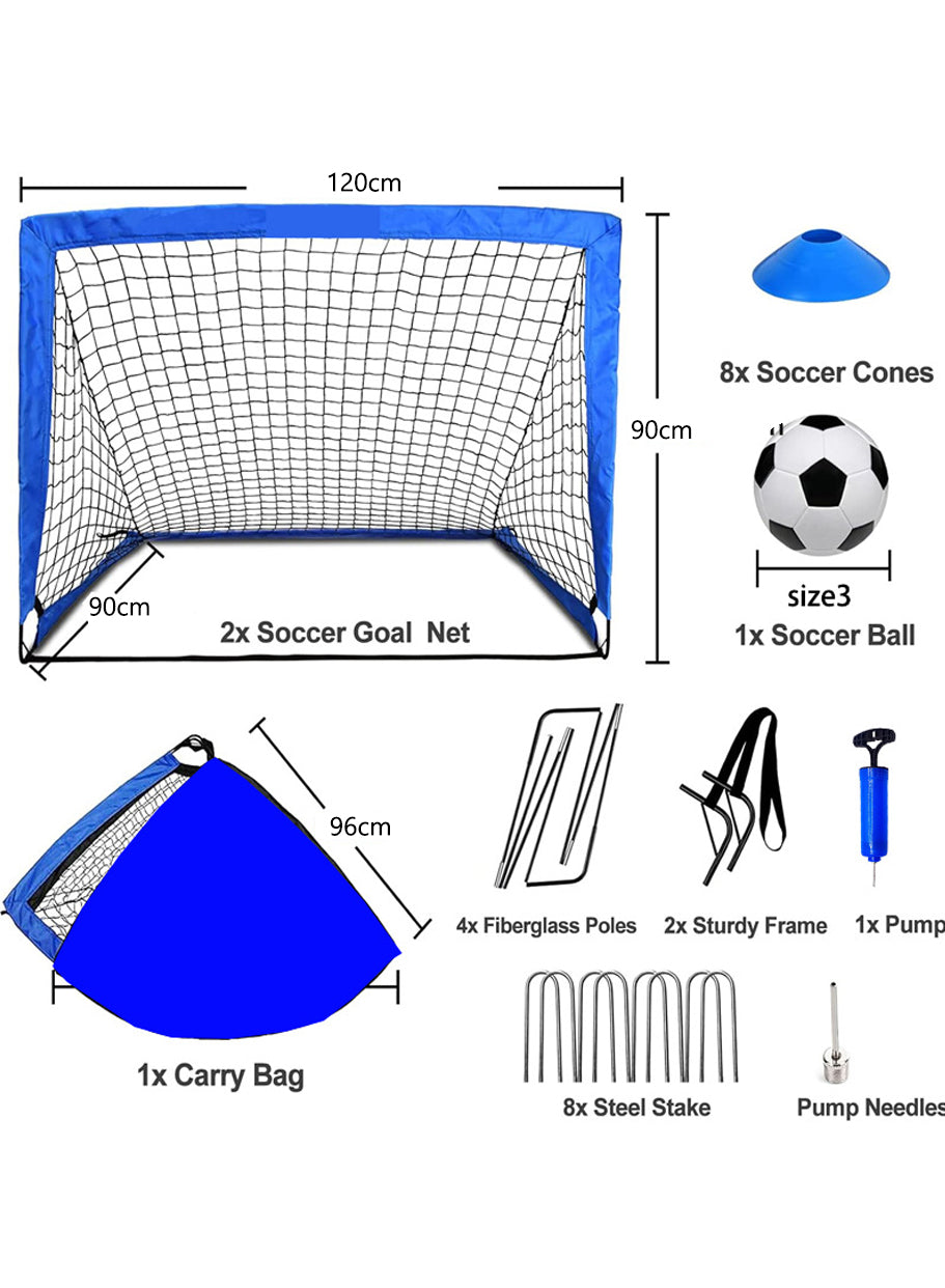 2-Pack Portable Soccer Goals with Carry Bag, Suitable for Backyard, Indoor and Outdoor Use, for Toddlers, Youth and Adults - Blue