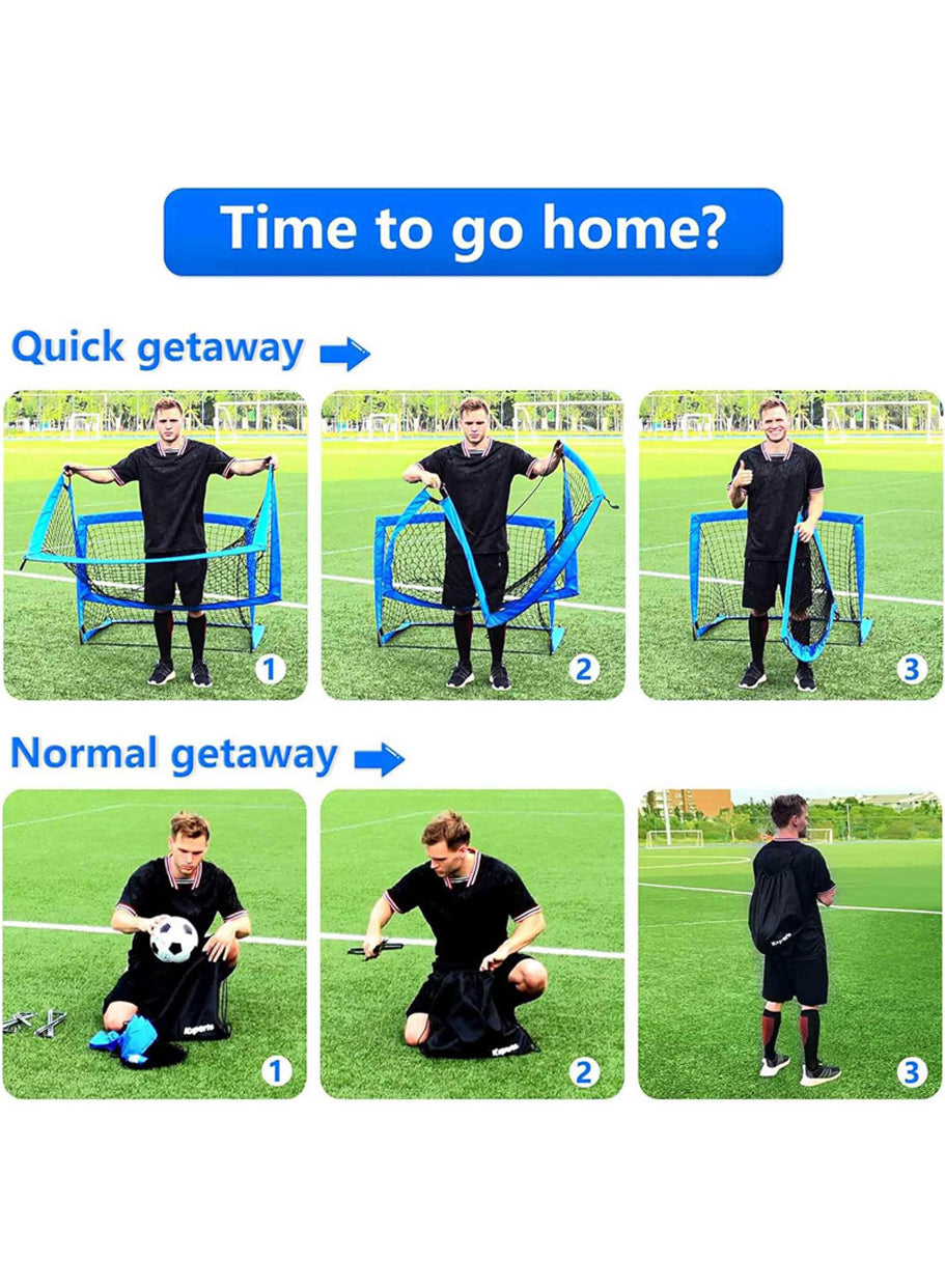 2-Pack Portable Soccer Goals with Carry Bag, Suitable for Backyard, Indoor and Outdoor Use, for Toddlers, Youth and Adults - Blue