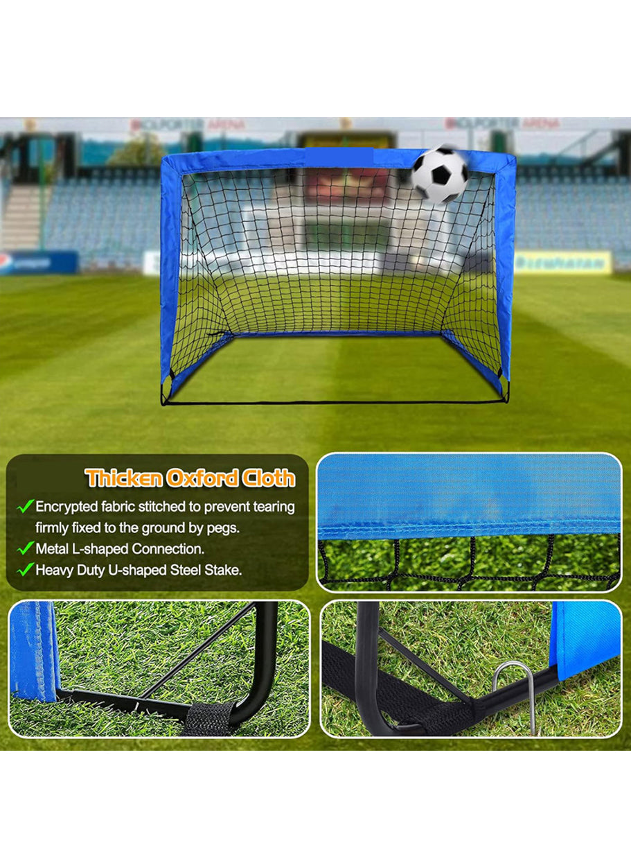2-Pack Portable Soccer Goals with Carry Bag, Suitable for Backyard, Indoor and Outdoor Use, for Toddlers, Youth and Adults - Blue