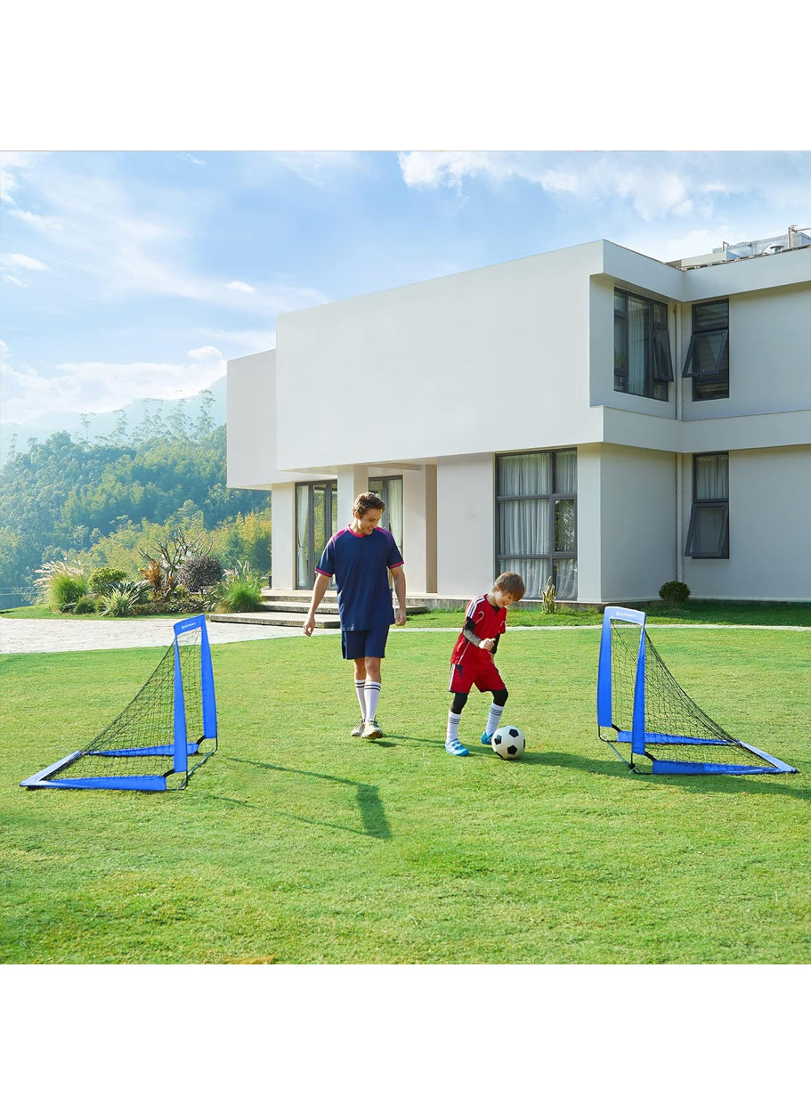 2-Pack Portable Soccer Goals with Carry Bag, Suitable for Backyard, Indoor and Outdoor Use, for Toddlers, Youth and Adults - Blue