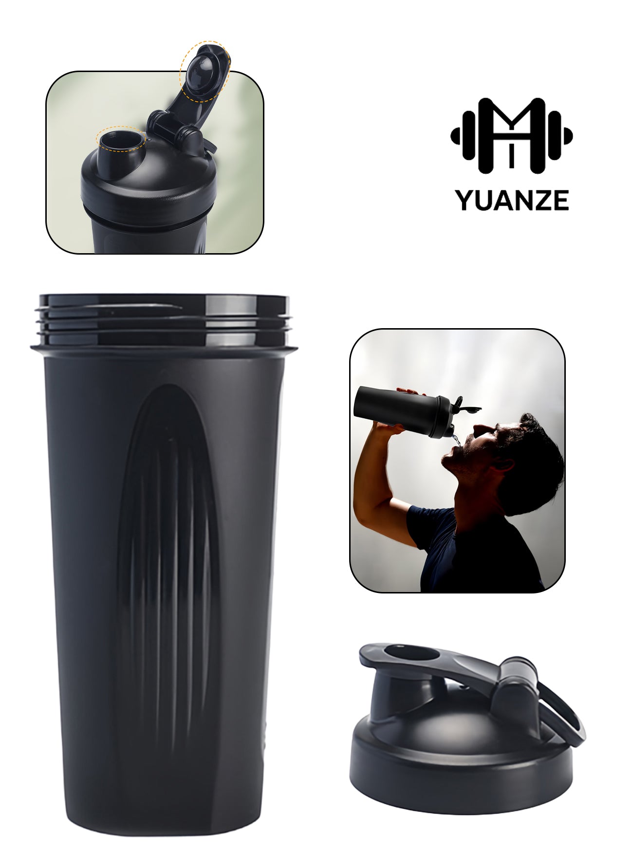 Protein powder shaker cup, leak-proof mixing cup, with a metal mixing ball, 600 ml, suitable for pre-workout drinks and nutritional supplements.